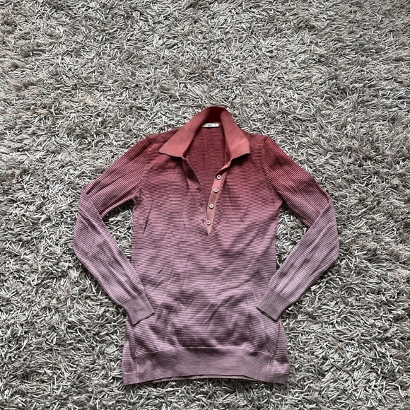 🩷💜 Prada Wool Silk Ribbed Ombré Knit Polo Pullover - Picture 5 of 13